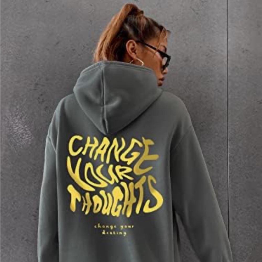 Shein Womens Medium Gray Graphic Fleece Sweatshirt